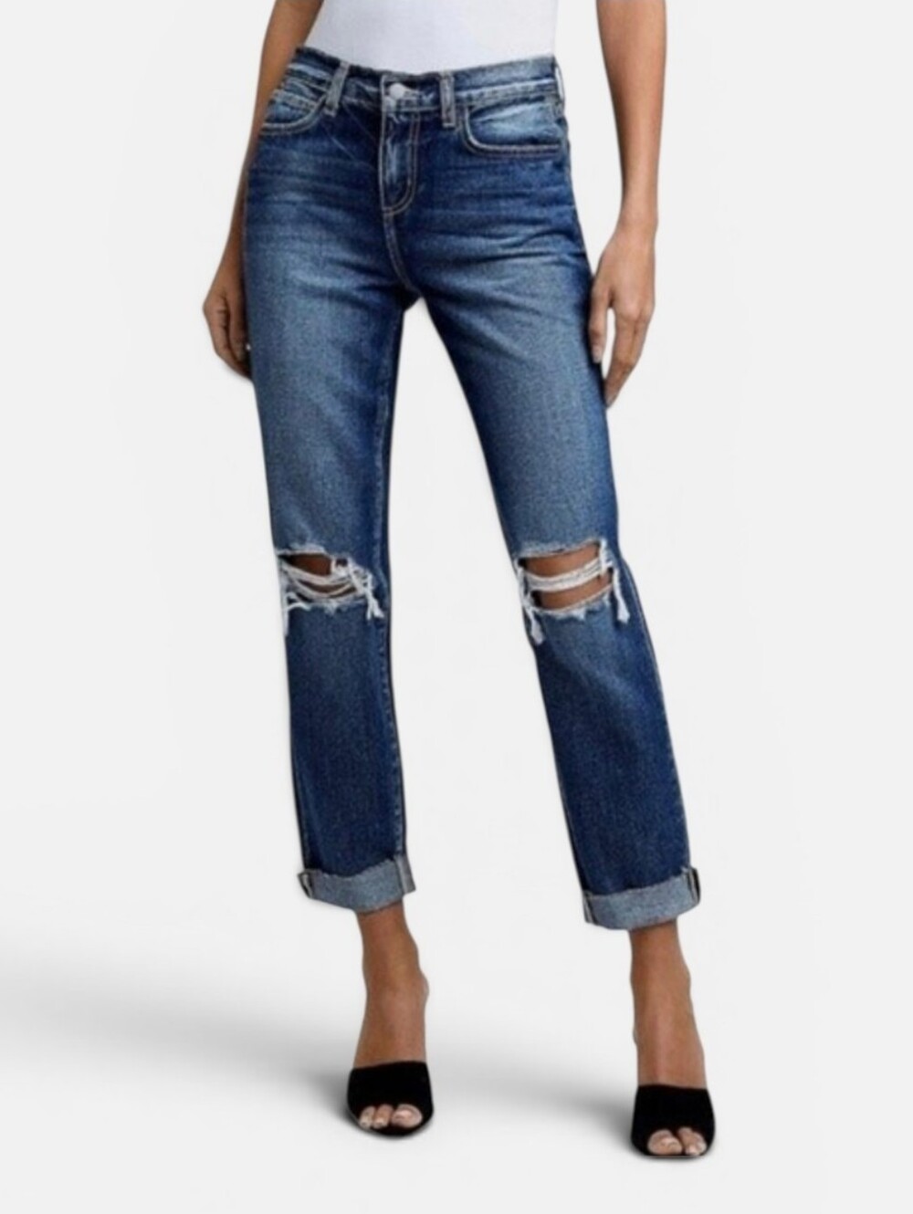 NEW L’Agence Olga High Rise Jeans sz.25 Strech Distress Fold-cuff Regular Style